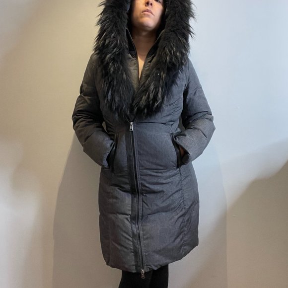 Grey Ookpik Winter Jacket w/ Racoon Fur Trim -M- - Picture 11 of 16